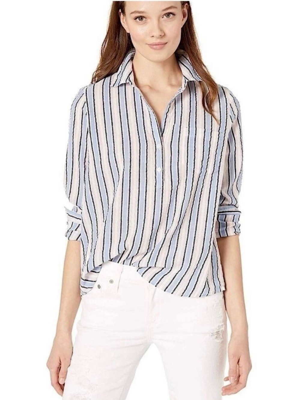 J. Crew Mercantile Seersucker Popover Top